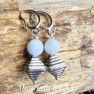 Aquamarine  vintage silver dangle statement earrings